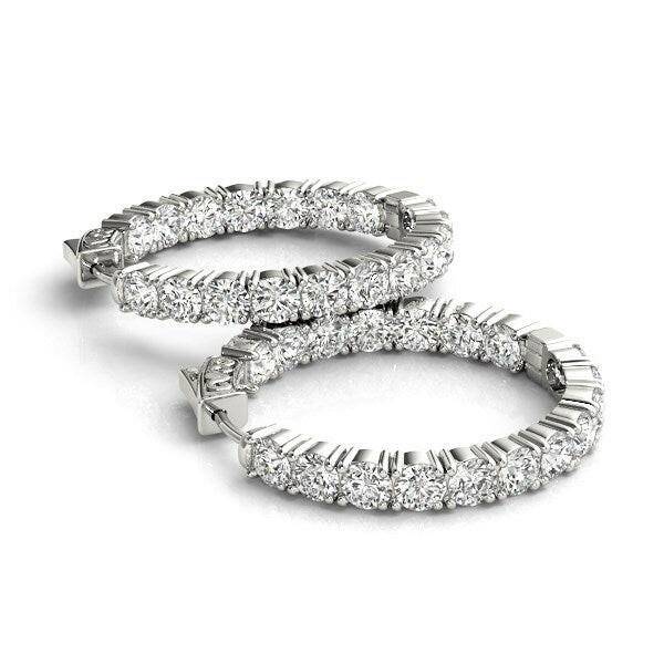 14k White Gold Two Sided Prong Set Diamond Hoop Earrings (3 1/2 cttw) - Forever in Harmony