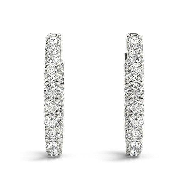 14k White Gold Two Sided Prong Set Diamond Hoop Earrings (3 1/2 cttw) - Forever in Harmony