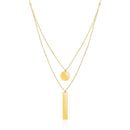 14k Yellow Gold 18 inch Two Strand Necklace with Circle and Bar Pendants