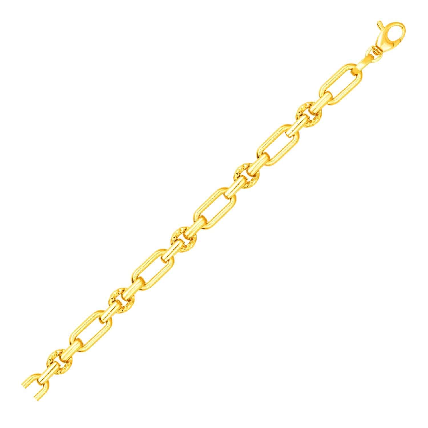 14k Yellow Gold Polished and Textured Link Bracelet (6.30 mm) |