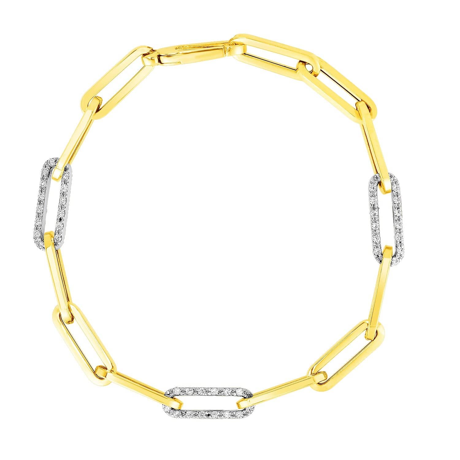 14k Yellow Gold inch Paperclip Chain Bracelet with Three Diamond Links (2.00 mm) |