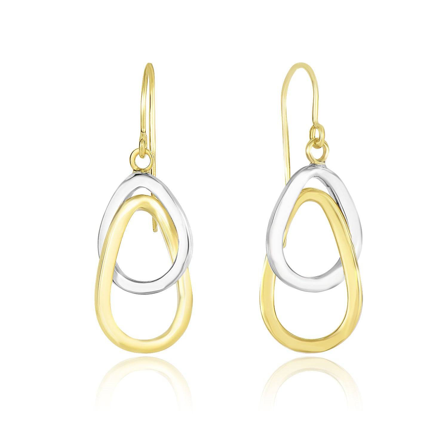 14k Two-Tone Gold Interlaced Open Teardrop Drop Earrings