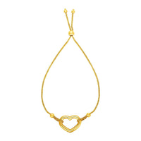 Adjustable Bracelet with Shiny Open Heart in 14k Yellow Gold (1.00 mm) | - Forever in Harmony