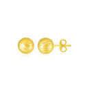 14K Yellow Gold Ball Earrings with Linear Texture(5mm)