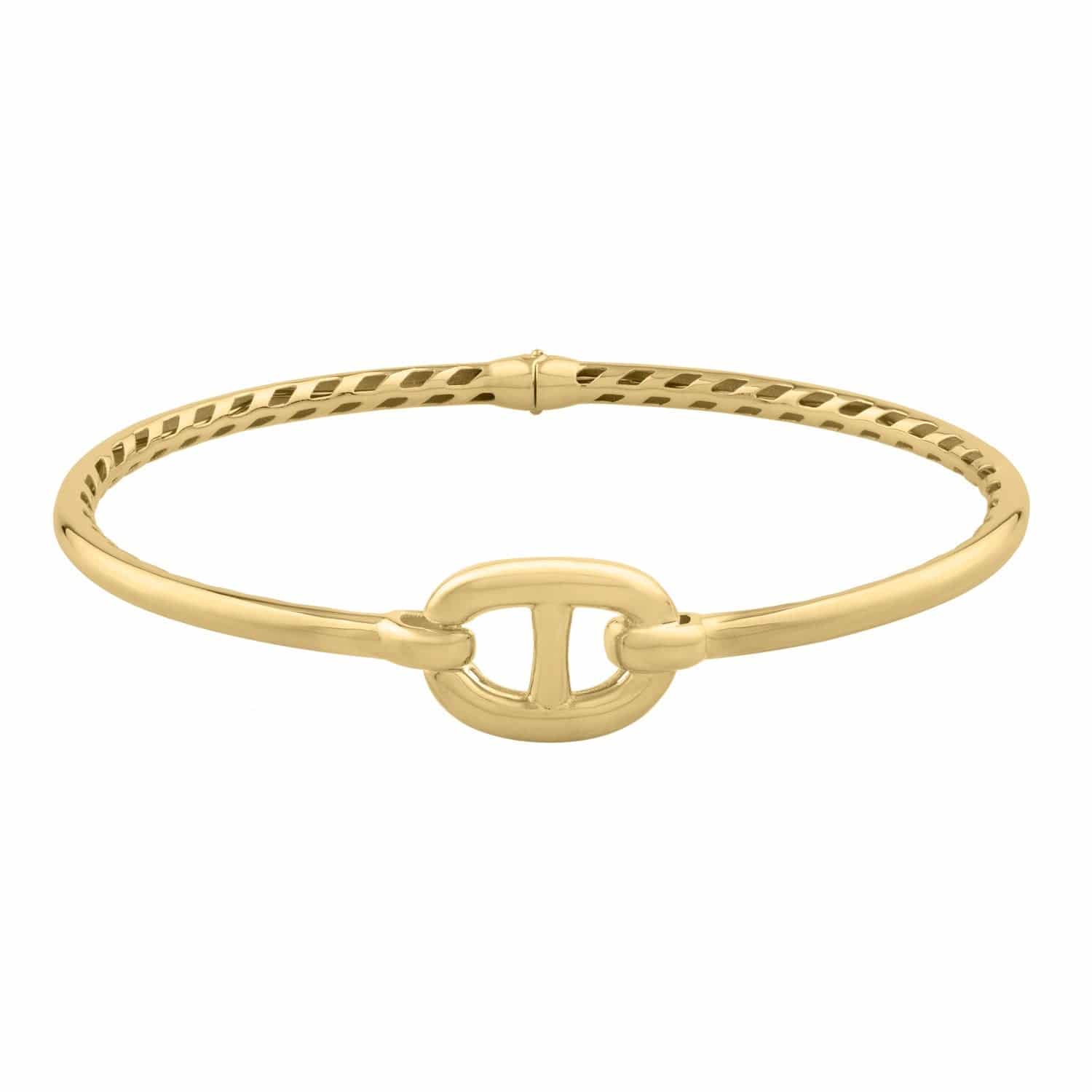 14K Yellow Gold Puff Mariner Link Bangle (12.00mm)