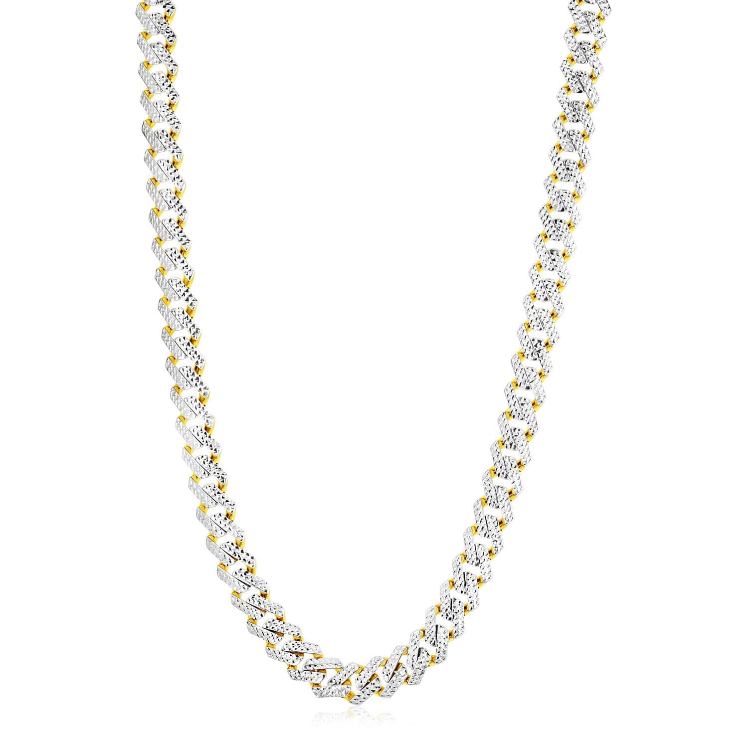 14k Yellow Gold White Pave High Polish Modern Lite Edge Chain (11.50 mm)