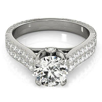 14k White Gold Round Diamond Engagement Ring with Pave Band (2 cttw) - Forever in Harmony