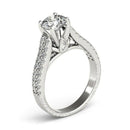 14k White Gold Round Diamond Engagement Ring with Pave Band (2 cttw) - Forever in Harmony