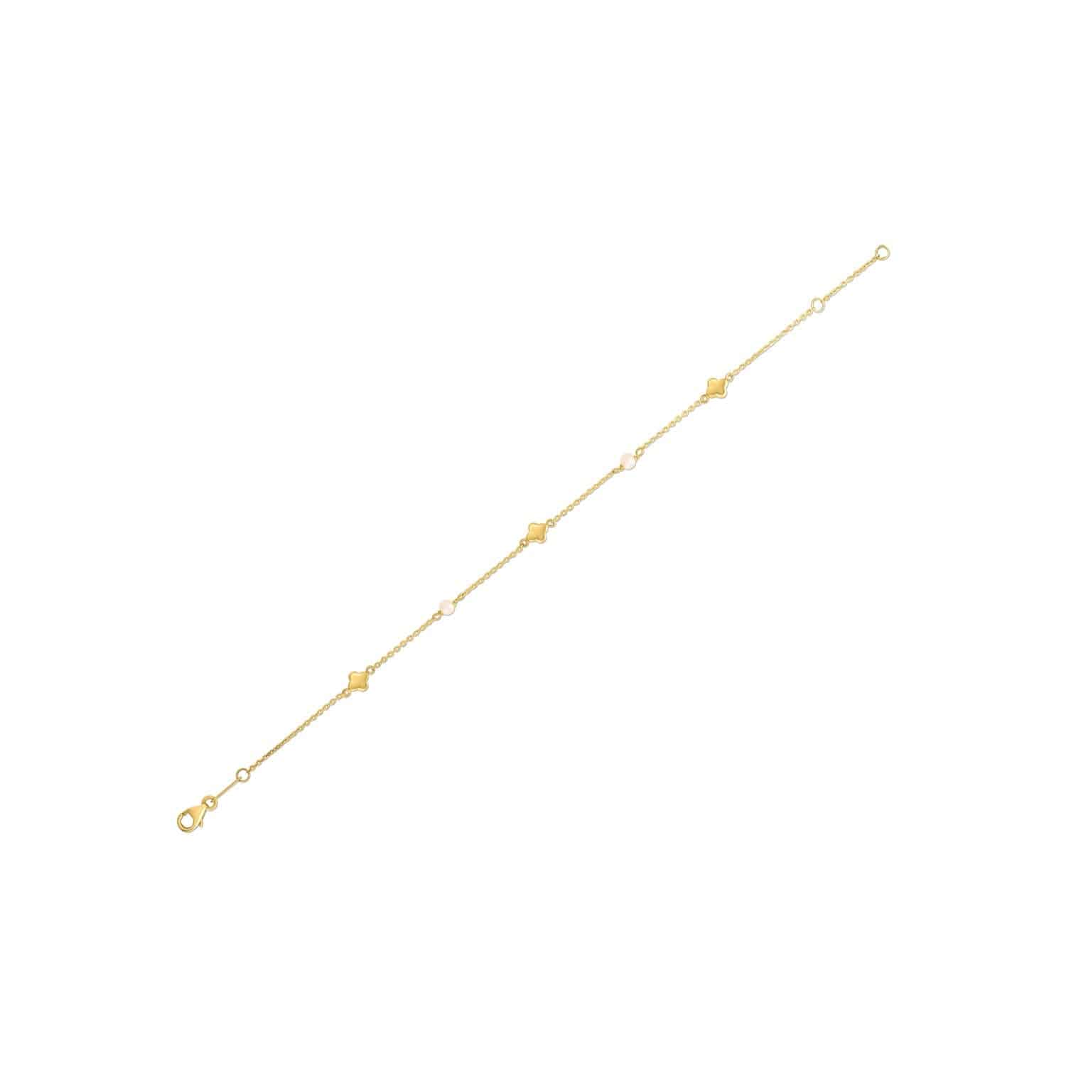 14k Yellow Gold Pearl Clover Bracelet