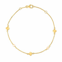 14k Yellow Gold Pearl Clover Bracelet