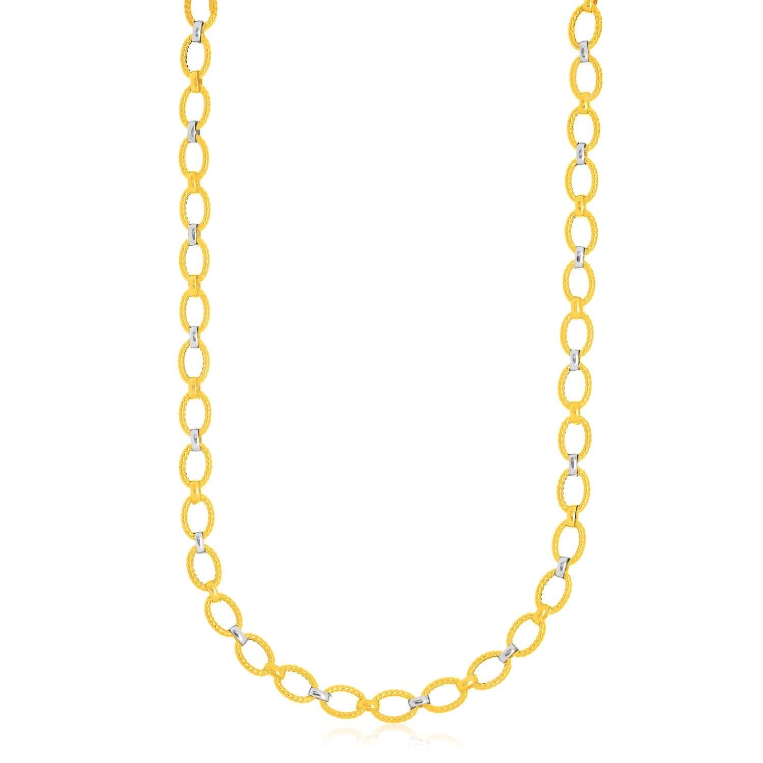 14k Two-Tone Gold Multi-Textured Oval Link Fancy Necklace |