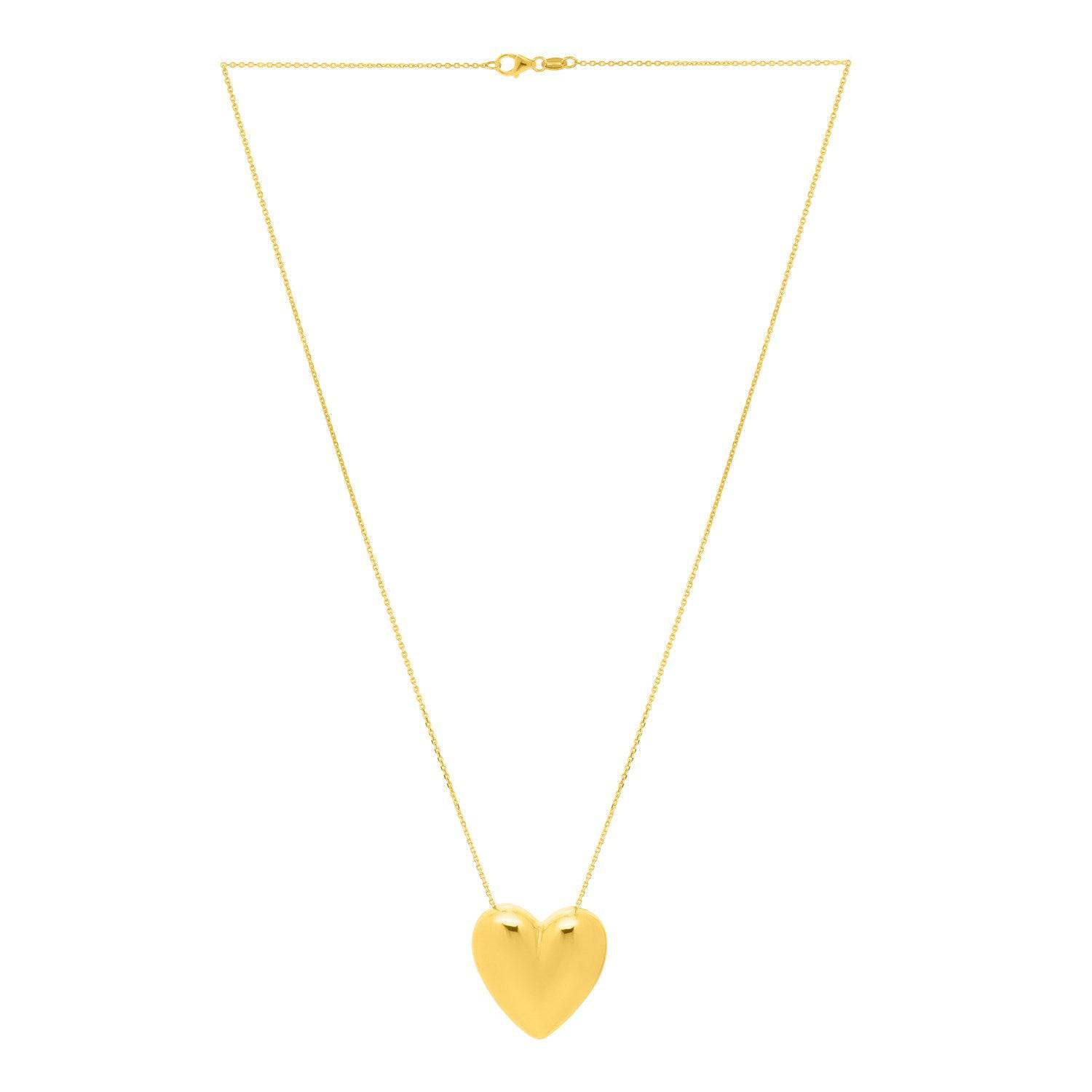 Large Puffed Heart Necklace in 14K Yellow Gold