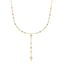 14k Tri-Color Gold Rosary Chain Necklace