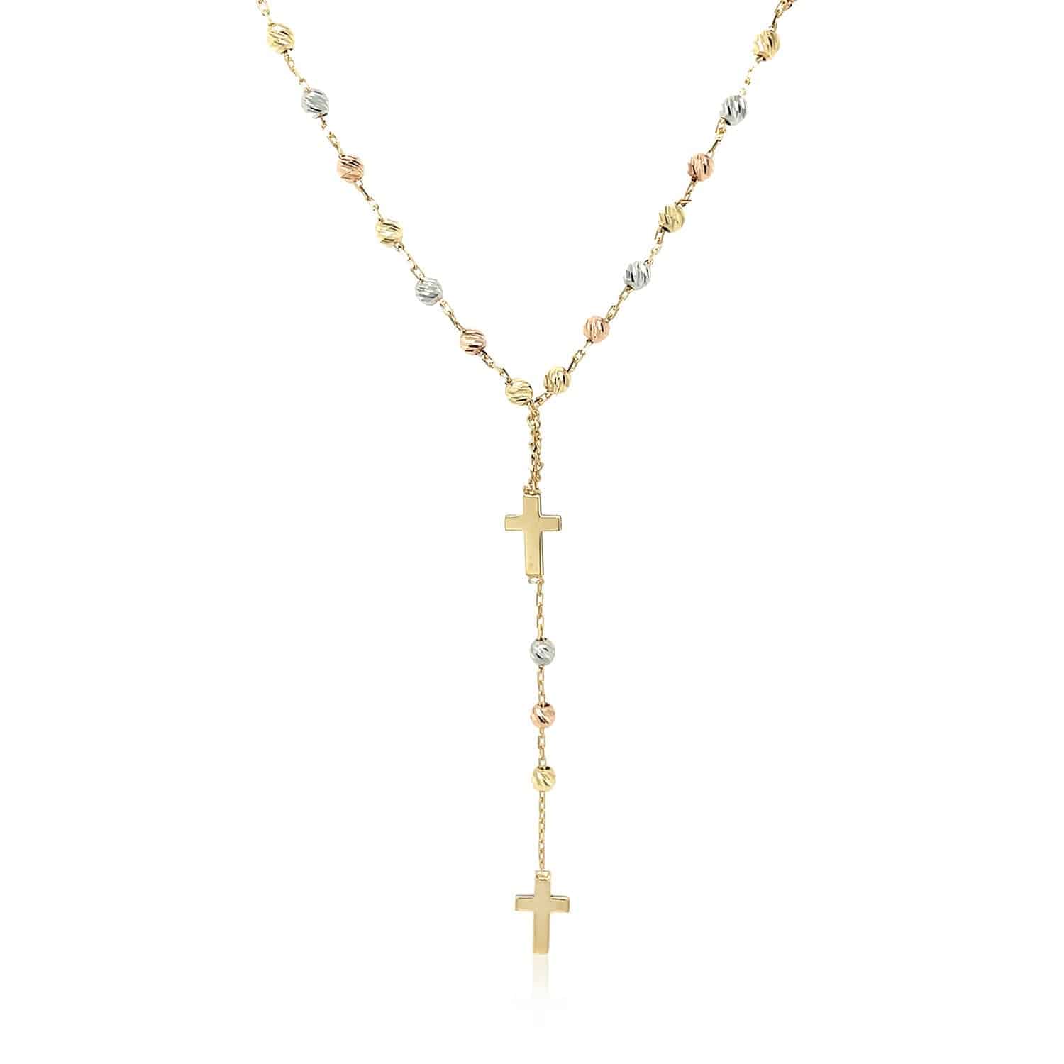 14k Tri-Color Gold Rosary Chain Necklace