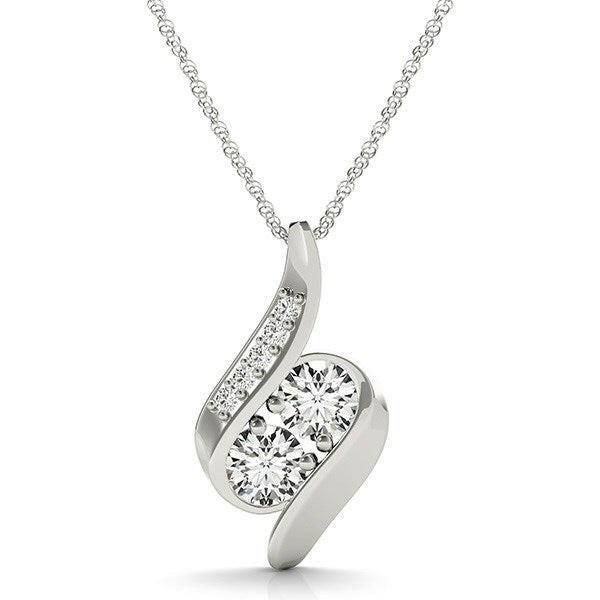 14k White Gold Two Stone Curved Style Diamond Pendant (3/4 cttw) - Forever in Harmony