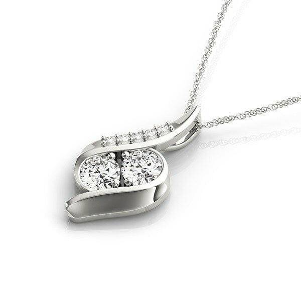 14k White Gold Two Stone Curved Style Diamond Pendant (3/4 cttw) - Forever in Harmony