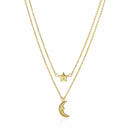 14k Yellow Gold Double-Strand Chain Necklace with Puff Moon and Star