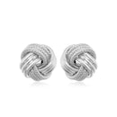 14k White Gold Love Knot with Ridge Texture Earrings