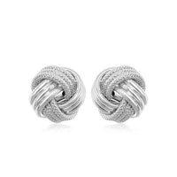 14k White Gold Love Knot with Ridge Texture Earrings