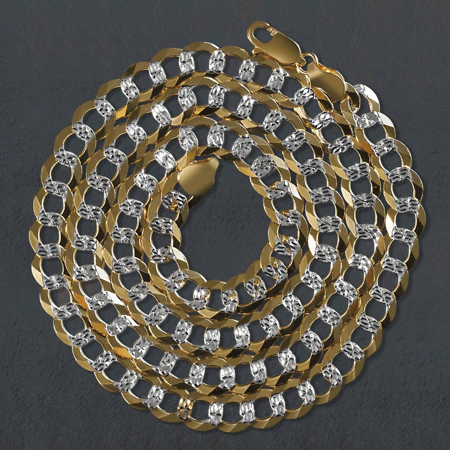 14k Two Tone Gold Pave Curb Chain (7.00 mm)