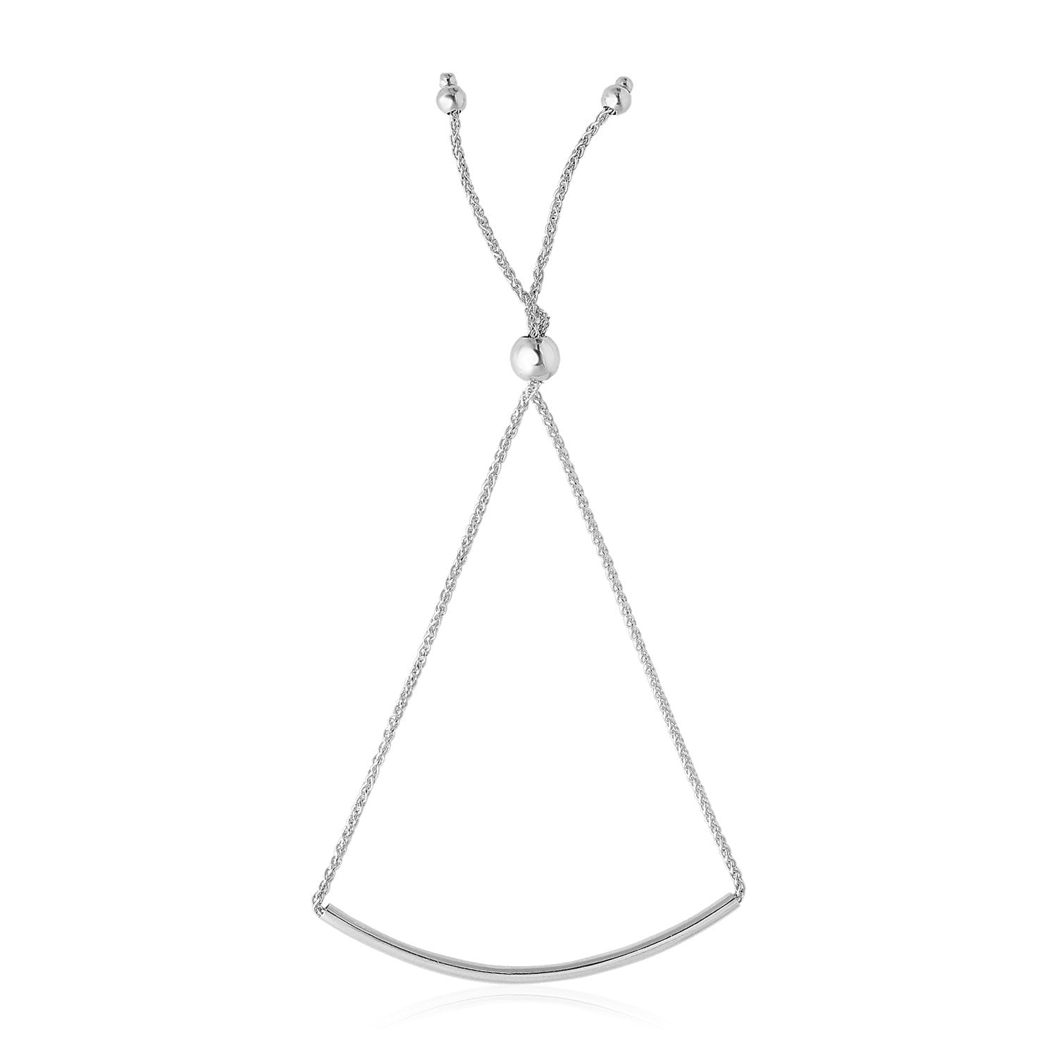 14k White Gold Smooth Curved Bar Lariat Design Bracelet (1.00 mm) |