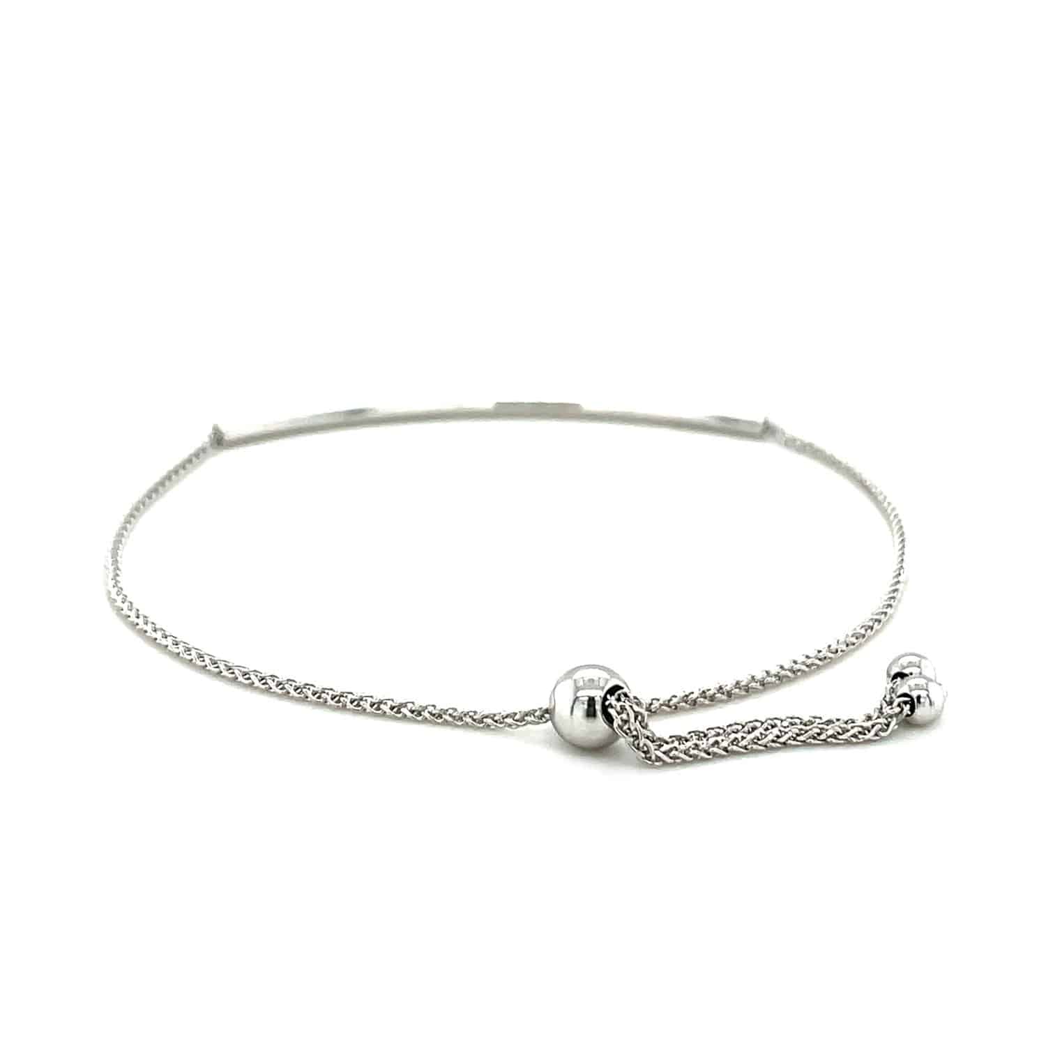 14k White Gold Smooth Curved Bar Lariat Design Bracelet (1.00 mm) | 9.25''