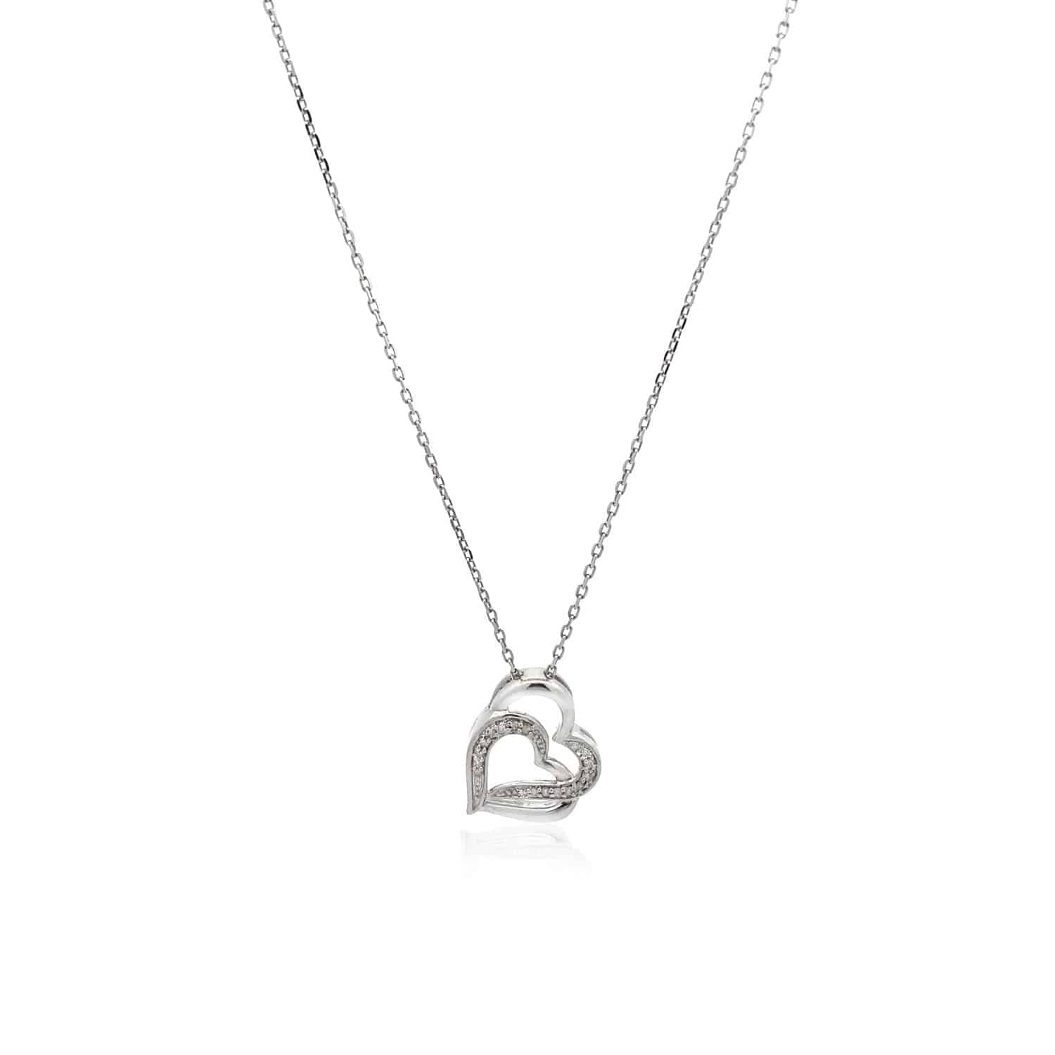 Sterling Silver Dual Heart Motif Pendant with Diamonds (.06 cttw)