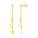 14k Two Tone Gold Drop Earrings with Polished Stars