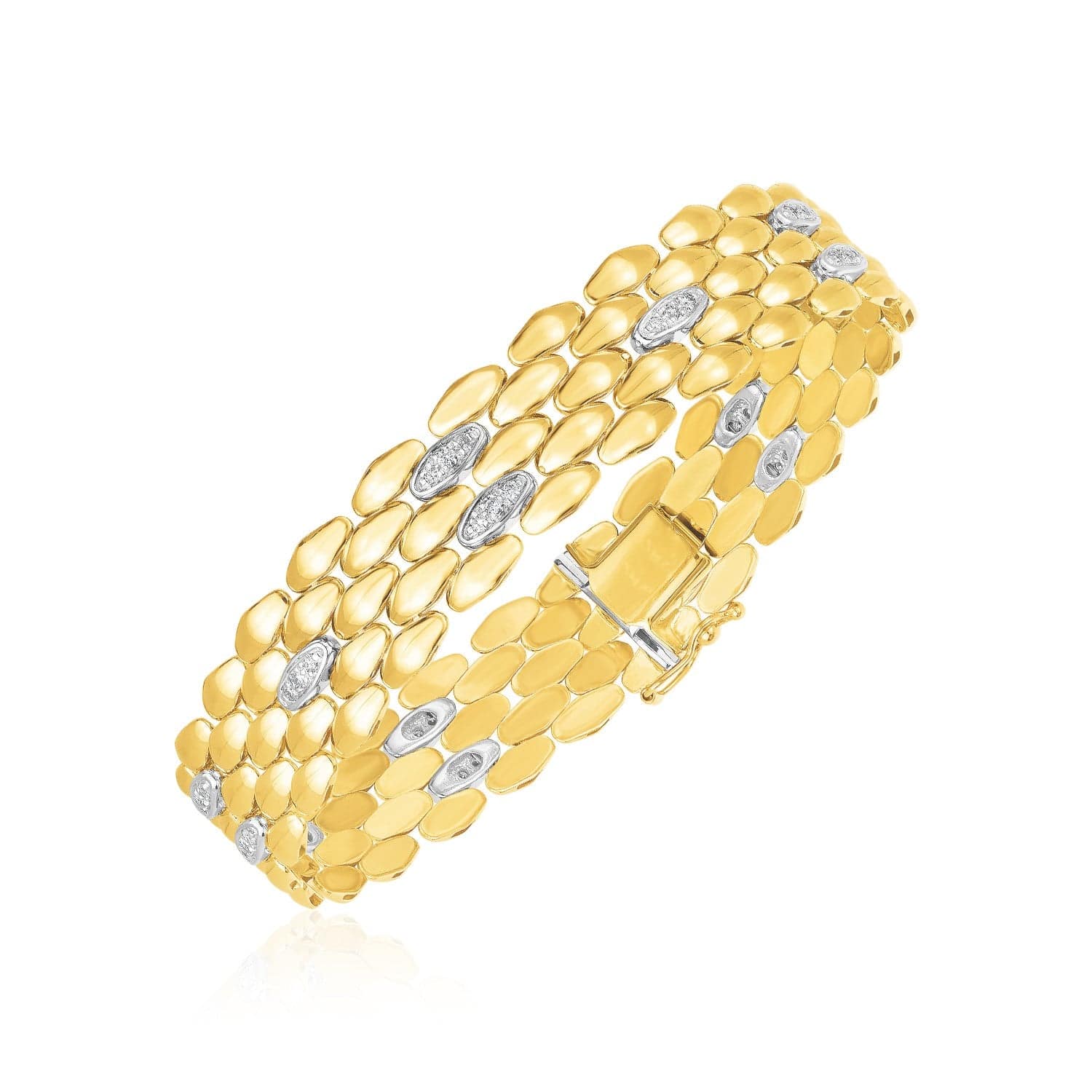 14k Two Tone Gold High Polish Diamond Panther Bracelet  (12.00 mm) |