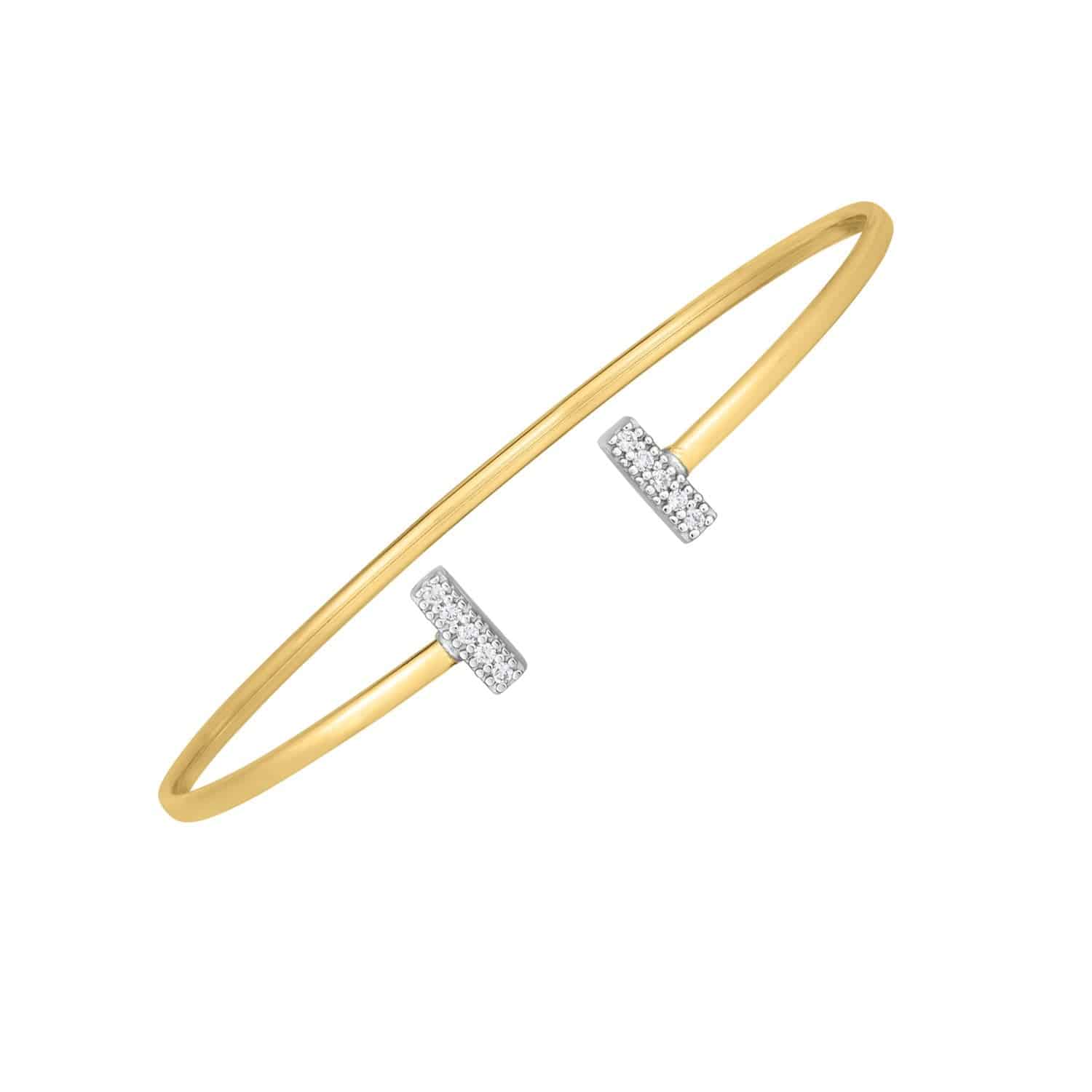 14k Two Tone Gold Diamond Tee Bar Bangle (2.00 mm)