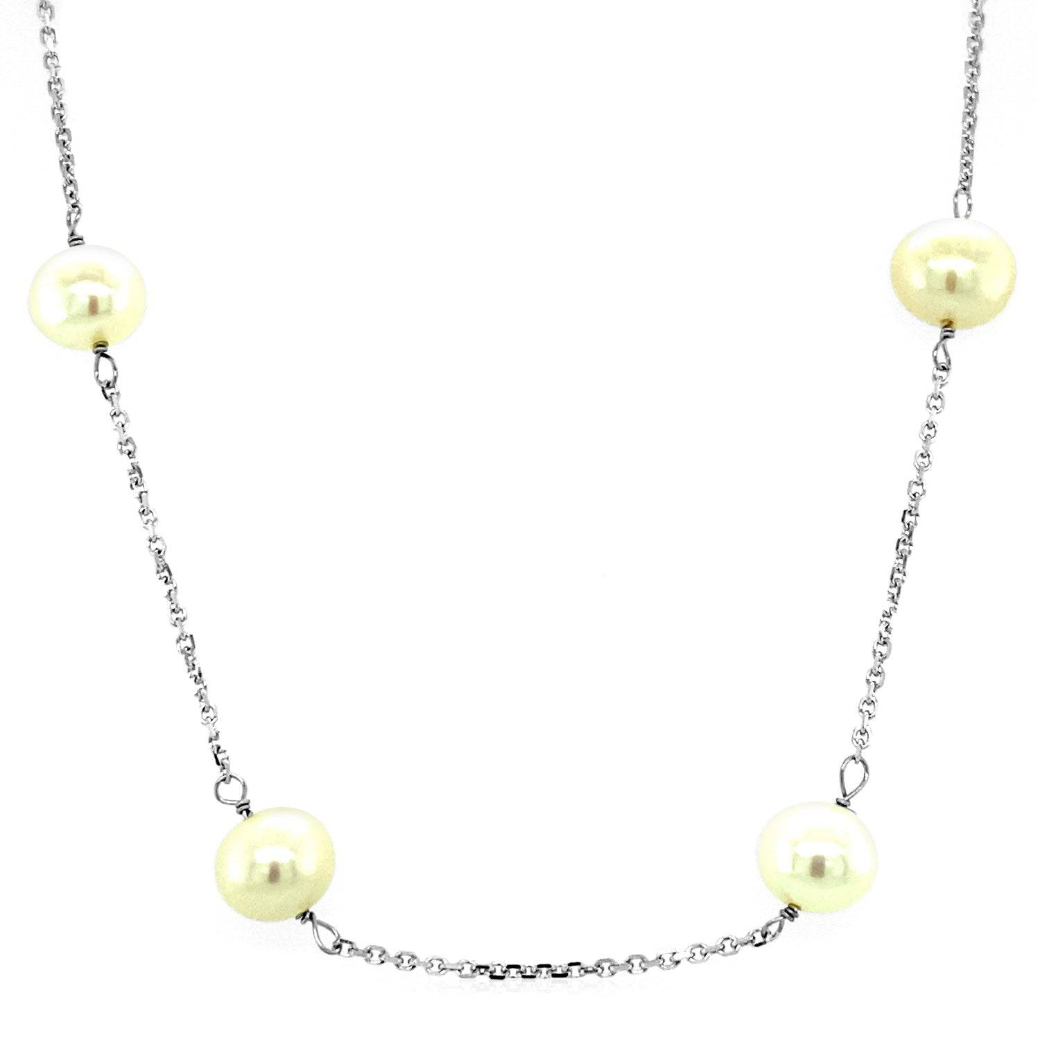 14k White Gold Necklace with White Pearls |