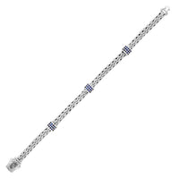 Sterling Silver Woven Bracelet with Blue Sapphire Stations (6.35 mm) | 7.25''