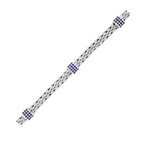 Sterling Silver Woven Bracelet with Blue Sapphire Stations (6.35 mm) | 7.25''