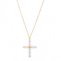 14k Yellow Gold Pearl Cross Pendant