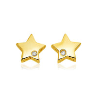 14k Yellow Gold Polished Star Earrings with Diamonds(6.5mm)