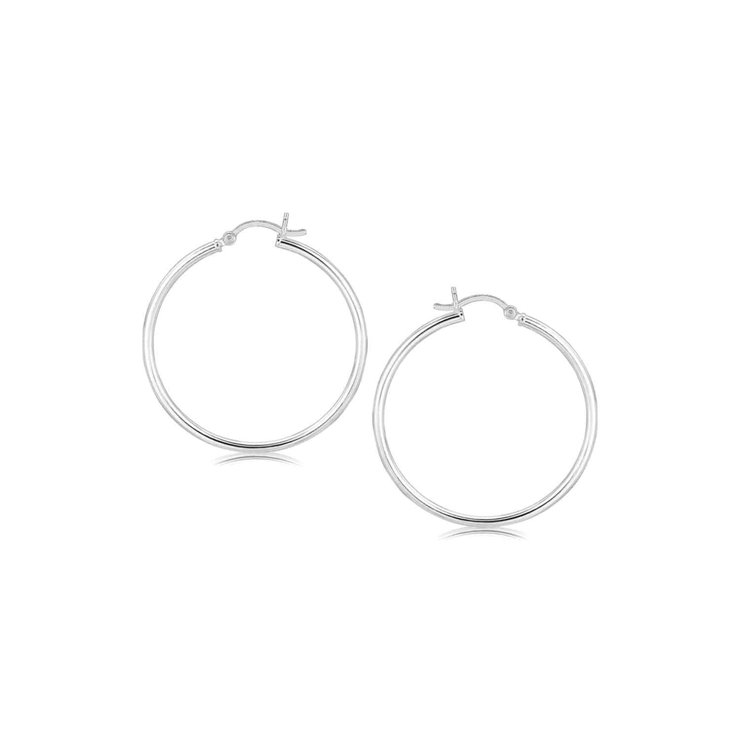 Sterling Silver Rhodium Plated Thin and Polished Hoop Style Earrings (2x35mm)