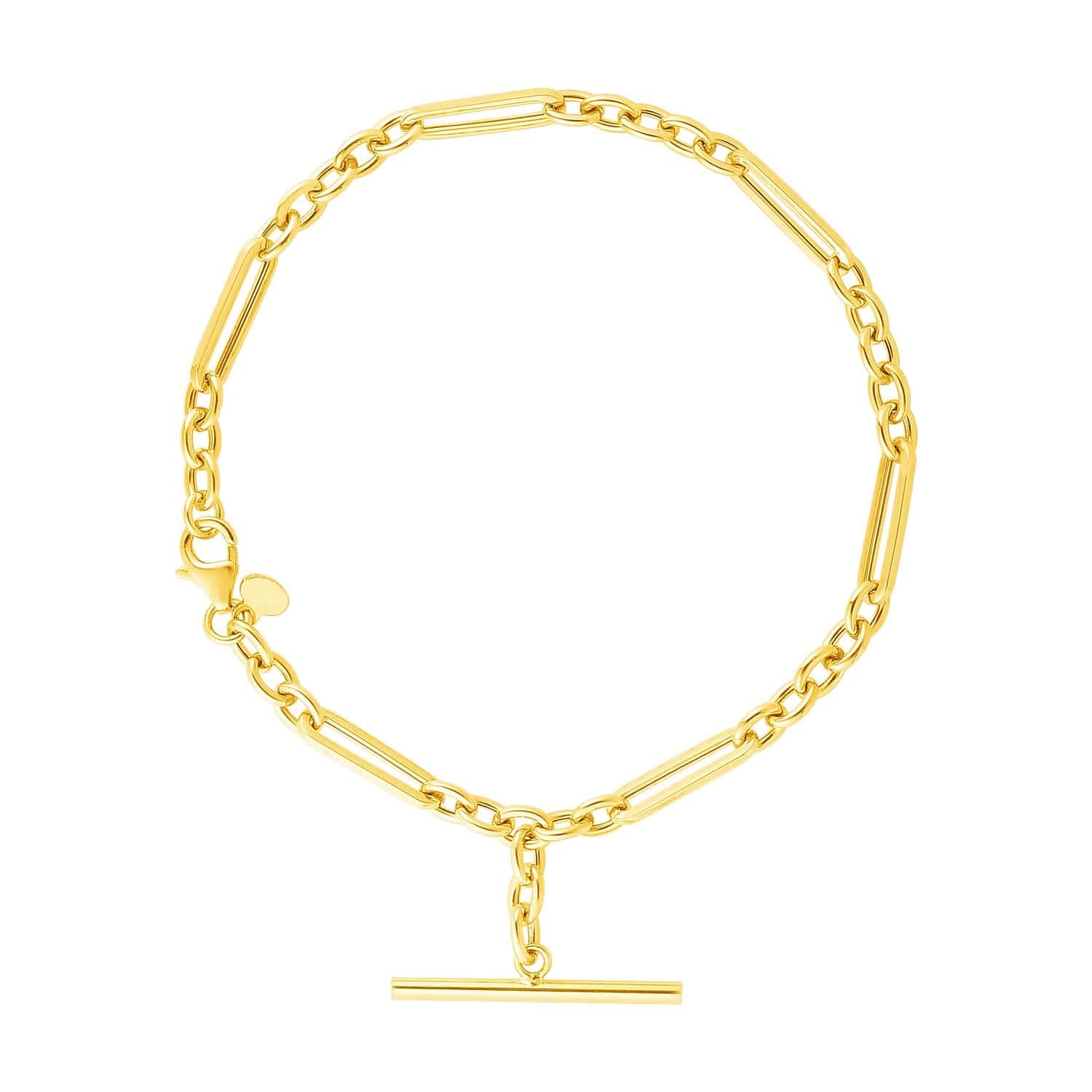 14k Yellow Gold Alternating Oval and Round Chain Bracelet with Toggle (3.90 mm) |