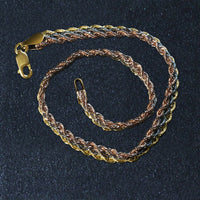 10k Tri-Toned Gold Multi-Strand Rope Chain Bracelet (6.35 mm) | 7.5''