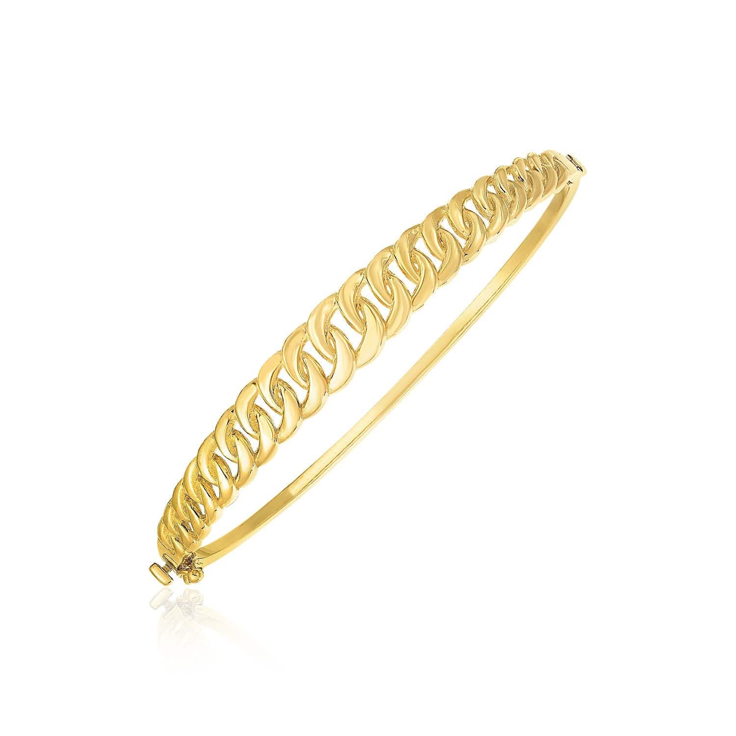 14k Yellow Gold High Polish Curb Chain Link Bangle (8.40 mm) |