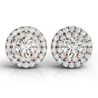 14k White and Rose Gold Round Halo Diamond Earrings (3/4 cttw) - Forever in Harmony