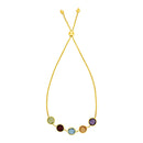 Adjustable Bracelet with Multicolored Round Gemstones in 14k Yellow Gold(1.00mm) | - Forever in Harmony