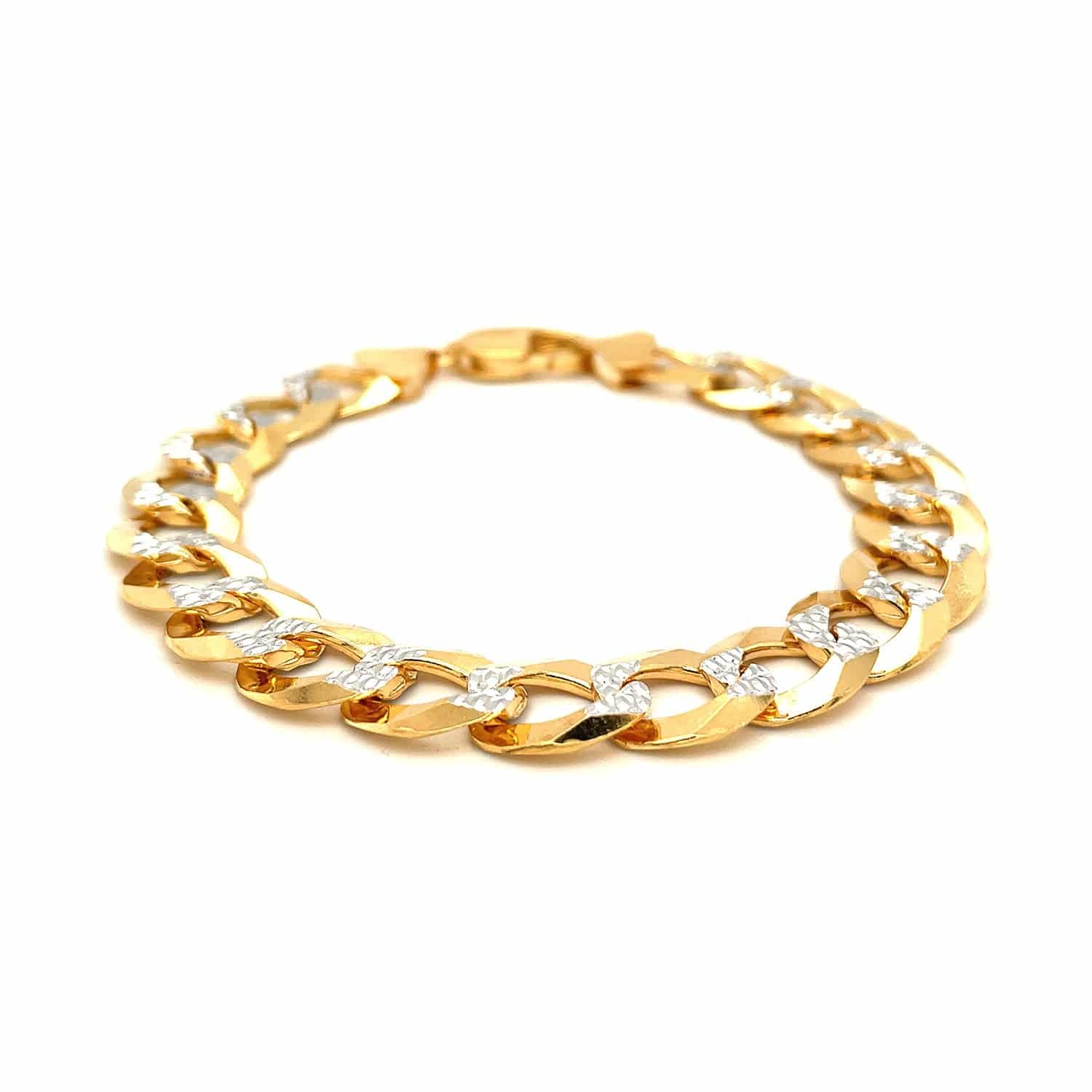 14k Two Tone Gold Pave Curb Bracelet (12.18 mm) |