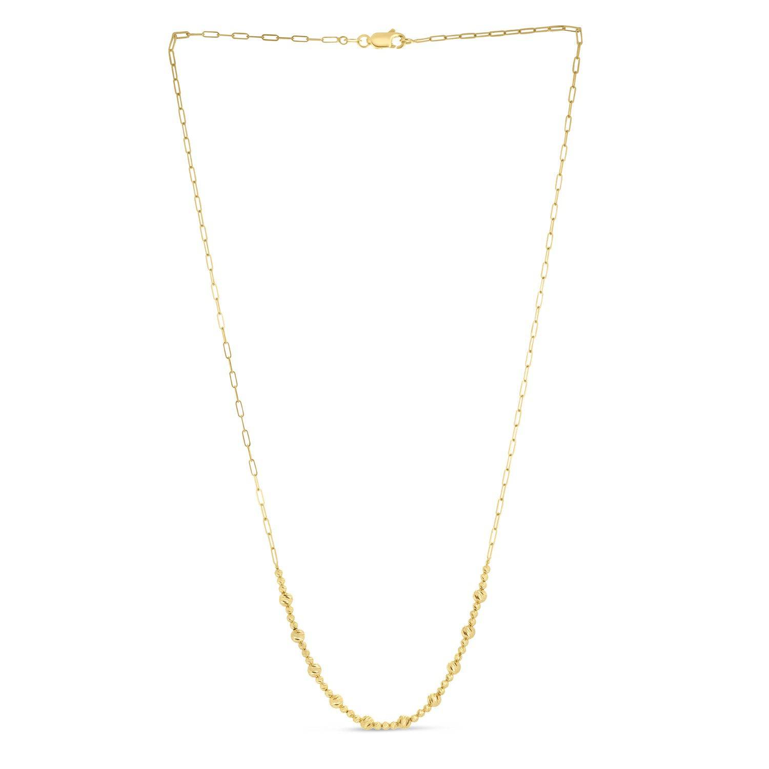 14k Yellow Gold Bead Paperclip Necklace