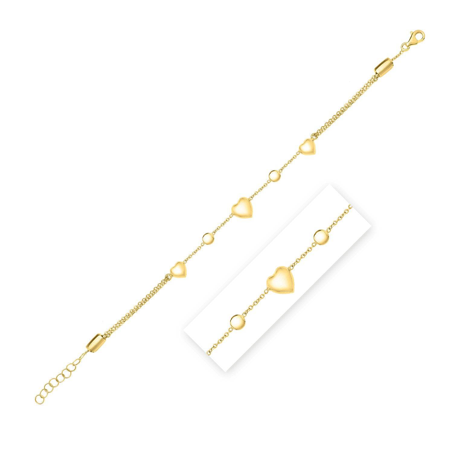 14k Yellow Gold Puff Heart Adjustable Anklet