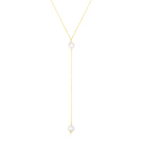 14k Yellow Gold Lariat Necklace with Pearls