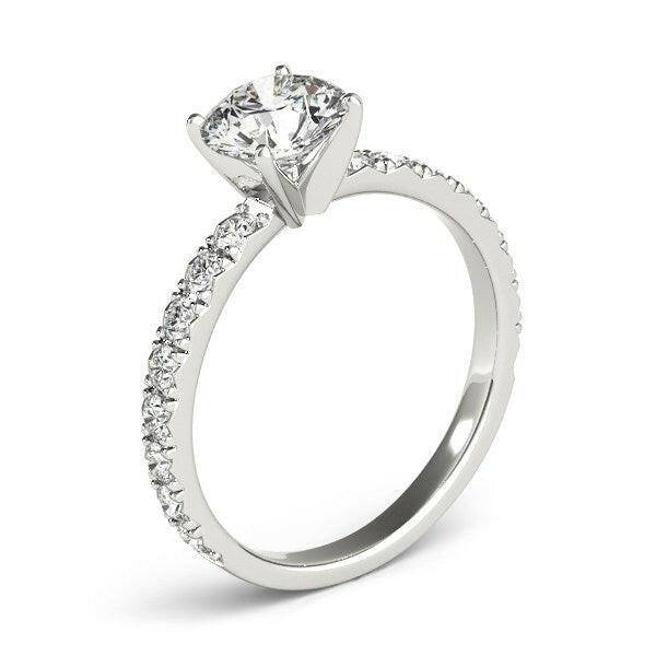 14k White Gold Single Row Shank Round Diamond Engagement Ring (1 1/3 cttw) - Forever in Harmony