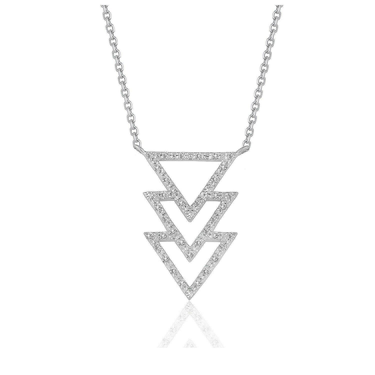 Triple Triangle Pendant with Diamonds in 14k White Gold (1/5 cttw) - Forever in Harmony