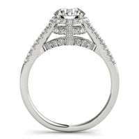 14k White Gold Round Cut Pave Set Shank Diamond Engagement Ring (1 3/8 cttw) - Forever in Harmony