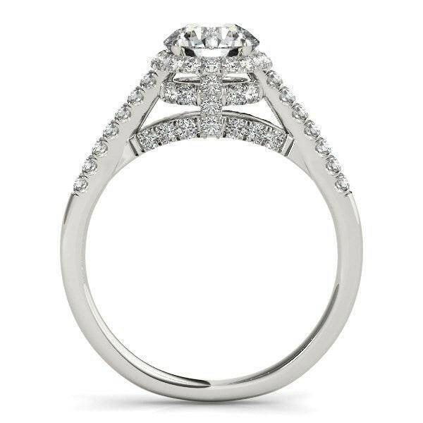 14k White Gold Round Cut Pave Set Shank Diamond Engagement Ring (1 3/8 cttw) - Forever in Harmony