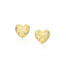 14k Yellow Gold Puffed Heart Earrings with Diamond Cuts(8mm)